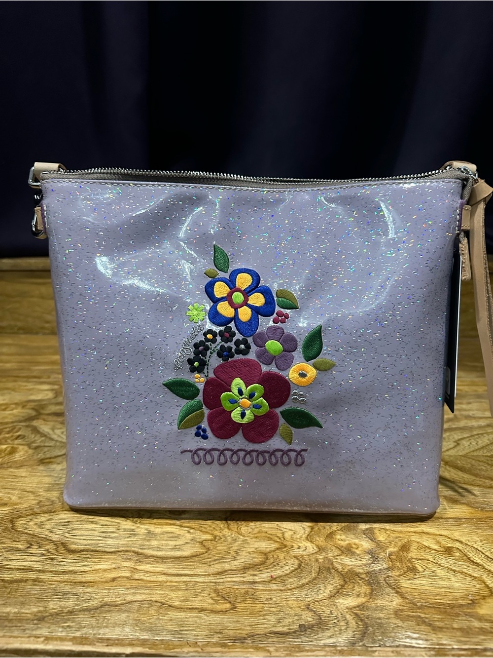 New Consuela Luna Downtown crossbody Lavender Glitter Floral embroidery